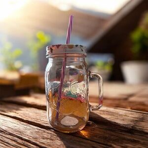 NEW The Pioneer Woman Rosewater Mason Jar with Purple Straw 32 oz